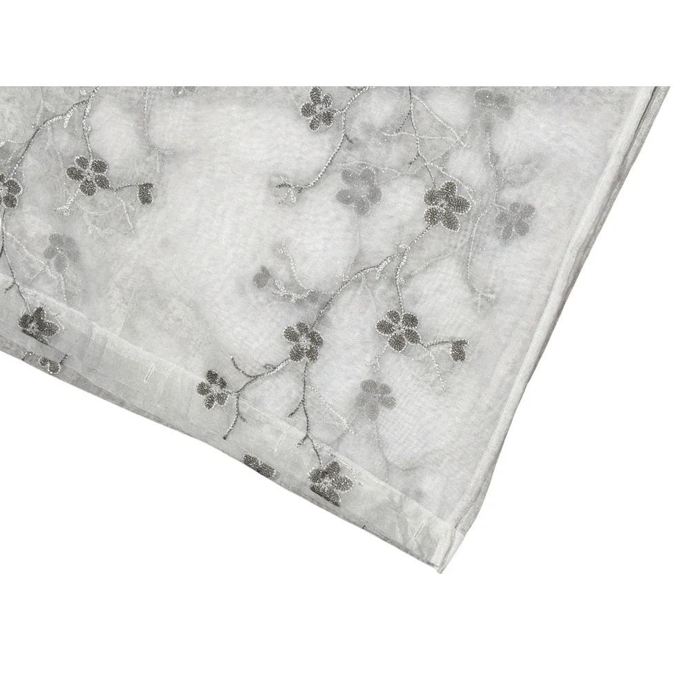 Stunning Sheer Embroidered Shower Curtain White Fabric Silver Metallic Design